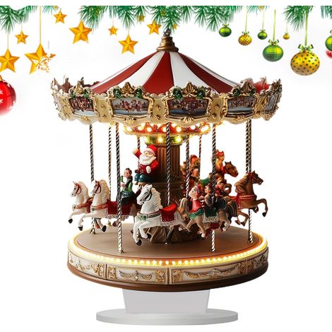 25cm Deco Noël Carrousel, 2D Carrousel De Table, Noël Decoration Village, Maison De Village De Noëls, Carrousels De Noëls, Décorations De Table pour L'intérieur (sans Éclairage) (1/5)