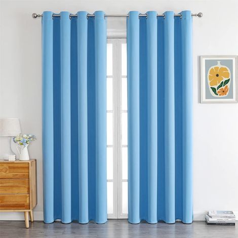 Rideau Occultant Thermique Court Bleu ciel 2 Panneaux 150x250cm, Séparation Anti-UV pour Chambre et Maison, Rideaux Modernes pour Fenêtre (1/5)