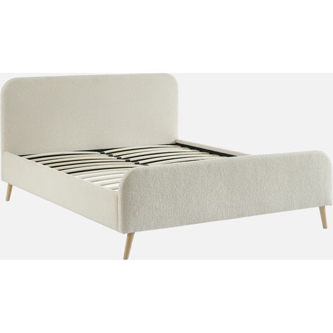 Letto con rete e testiera imbottita bouclé, 160 cm