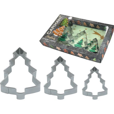 Set di 3 tagliabiscotti per pan di zenzero, biscotti, alberi di Natale, in metallo (1/4)