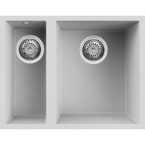Lavello Elleci Incasso 2 vasche 56x44 Quadra 150 Sottotop Granitek Bianco LGQ15068BSO (1/3)