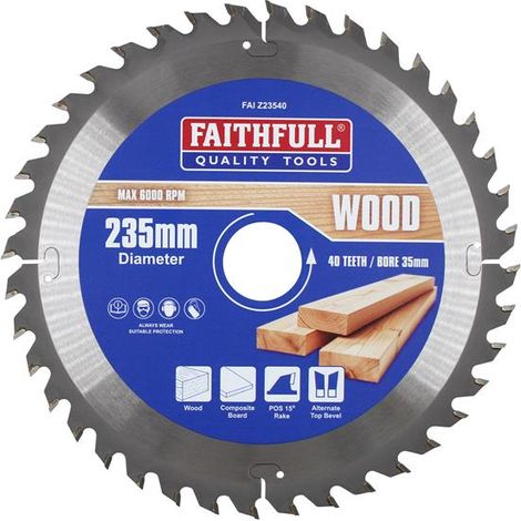 Faithfull FAIZ23540 TCT Circular Saw Blade – 235mm Diameter x 35mm Arbor x 40 Teeth, Suitable for Fine Cross Cuts (1/4)