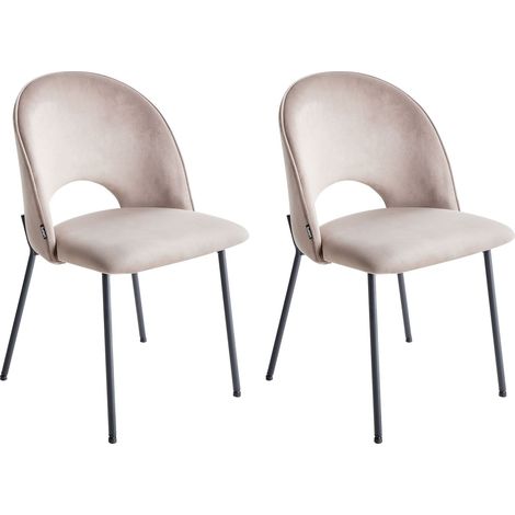 Set di 2 Sedie da Pranzo in Velluto Tortora con Gambe Nere Stile Retro Covelo