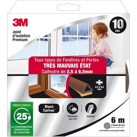 Sello de puerta/ventana Muy mal estado Premium 2,5 a 6,5 mm X 6 m Marrón 3M