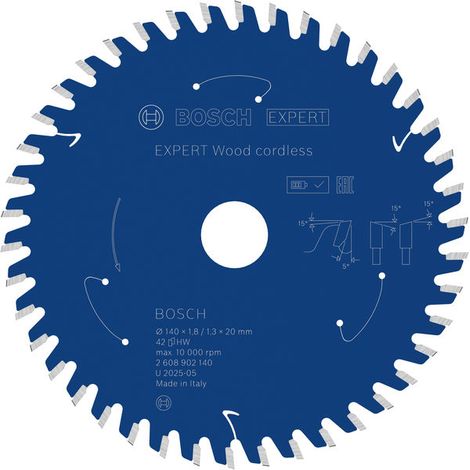 Bosch EXPERT Wood cordless Circular Saw Blade 140x 1.8/1.3 x 20mm T42 2608902140 (1/4)