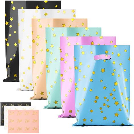 Lot de 60 sacs cadeaux de 6 couleurs différentes, motif étoiles (1/5)