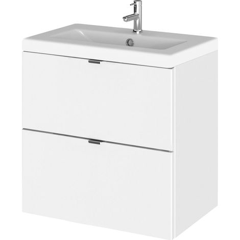 Alrewas Contemporary 2 Drawer Wall Hung Vanity Unit with Basin, Gloss White, 500mm