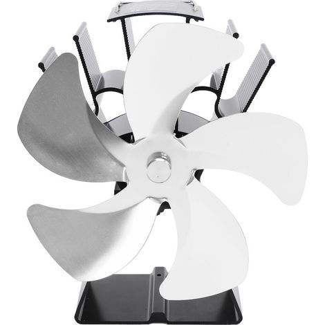 Ventilateur de poêle à bois 5 pales cheminée Base trapézoïdale verticale alimenté par la chaleur Circulation chaude Portable thermique pour la maison Camp argent (1/5)
