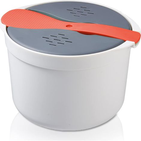 Cuociriso a microonde da 2 litri con coperchio e filtro in PP per alimenti, vaporiera compatta arancione, 7,3 x 7,3 x 5,1 pollici