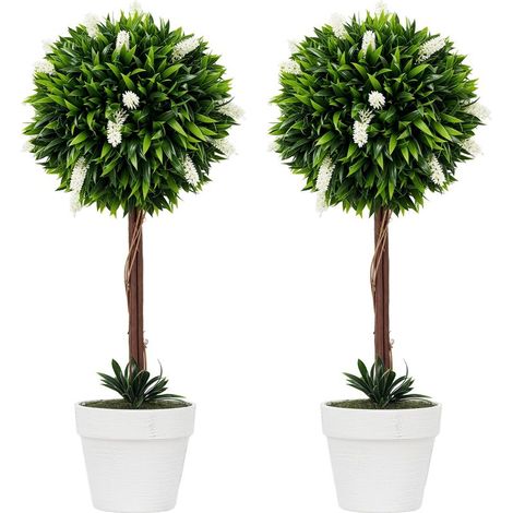 Plante Lavande Artificielle - 60 cm - Avec Pot En Ciment Et Mousse Artificielle - Blanc - Lot De 2 (1/5)
