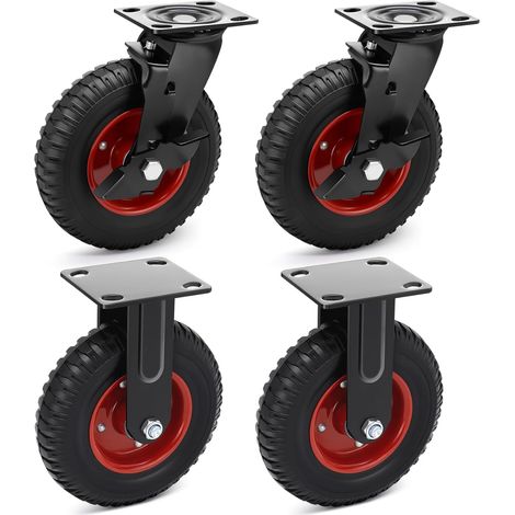 Roulettes Charge Lourde 1000kg 200mm - Jeu de 4 (2 Pivotantes Frein, 2 Fixes) - Roues Caoutchouc Plein pour Rack Stockage et Usage Industriel Intensif (1/5)