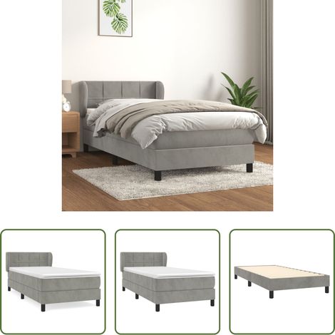 Samtbett - Boxspringbett mit Matratze Hellgrau 90x190 cm Samt (1/5)