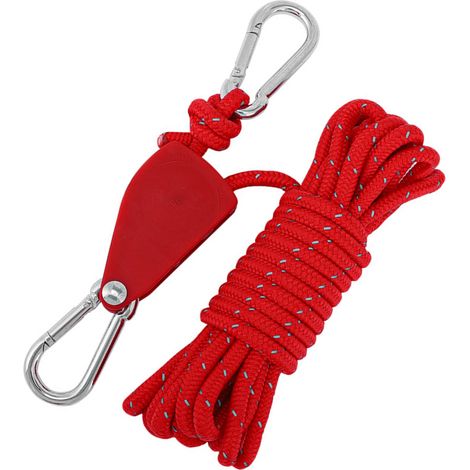 Corde de tente épaisse et réfléchissante avec poulie et tendeur métallique pour le camping, la randonnée et les abris de plein air. (1/5)