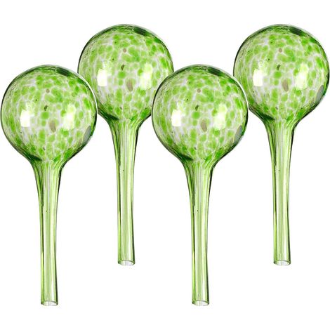 Boules d'arrosage en verre, lot de 4, H x D : 15 x 6 cm, pour plantes, accessoire d'arrosage pour les fêtes, vertes (1/5)