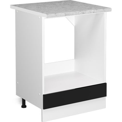 Base universale R-Line, Nero lucido, 60 cm con ampia nicchia, con piano di lavoro, Vicco