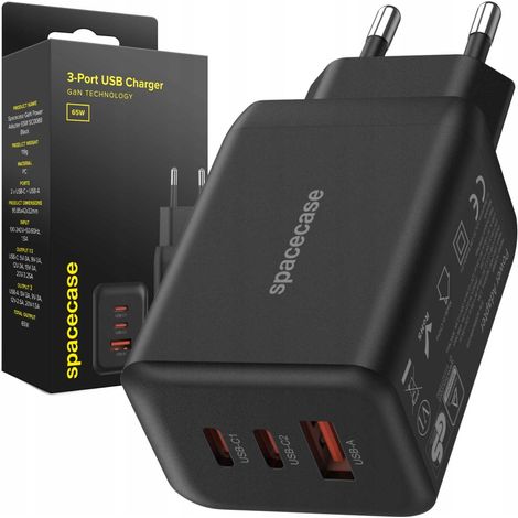 Caricabatterie USB Spacecase 65W GaN SC008B nero (1/5)