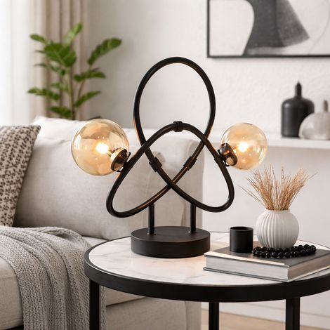 LED Tischlampe Retro Wohnzimmerlampe Edison Tischleuchte amber schwarz 2 flammig