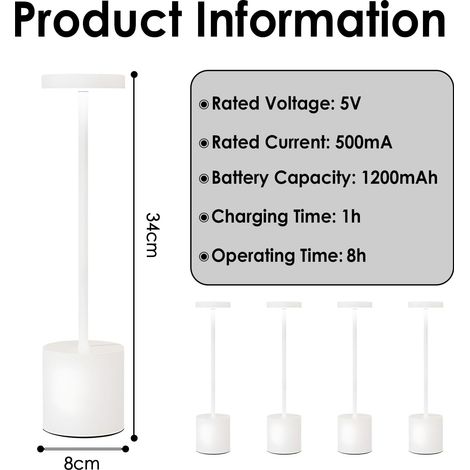 Lampe LED Sans Fil Tactile Rechargeable,Température Tricolore Luminosité Réglable Blanc (1/5)