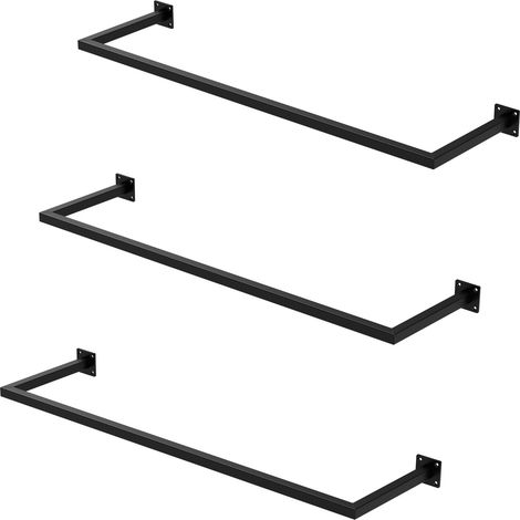 ML-Design 3x Tringle à Vêtements Rectangulaire, P30 x L110 cm, Noir, Acier Inoxydable, Tringle de Penderie Forme U, Portemanteau à Montage Mural, Porte-vêtements, Tringle à Linge + Matériel de Montage