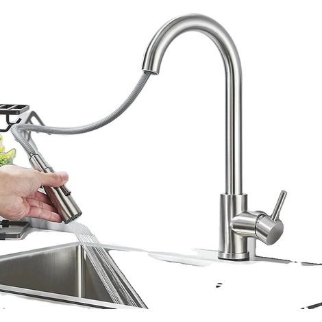 Grifo de cocina con caño flexible retráctil y mezclador de agua fría y caliente. (1/2)