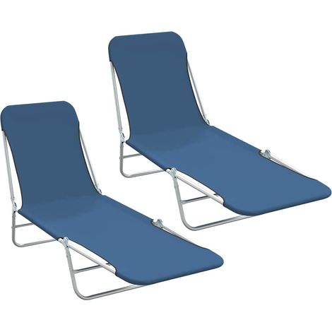 Maison Exclusive - Lettini Prendisole Pieghevoli 2 pz in Acciaio e Tessuto Blu (1/5)