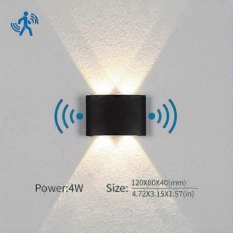 Applique murale LED avec ampoule LED, éclairage extérieur à détecteur de mouvement, étanche IP66, idéale pour porche, jardin, salon, escaliers (blanc froid 4W, noir avec capteur). (1/4)