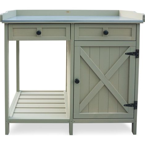 HABAU Pflanztisch mit Unterschrank und 2 Schubladen aus Holz, Grau, 98 x 48 x 95 cm (1/5)