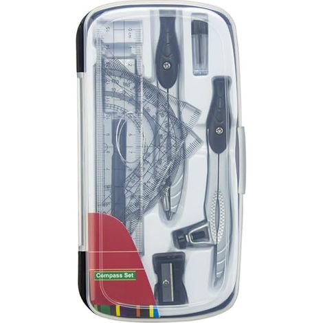 Geometrie-Set mit Aufbewahrungsbox, Winkelmesser, Dreiecklinealen, geometrischem Zirkel für Designer und technische Zeichner (schwarz) (1/5)