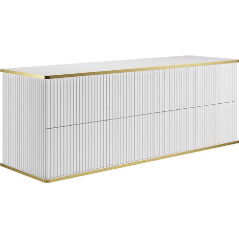 Mobile sotto lavabo sospeso scanalato profilo dorato 4 cassetti 150 cm  Bianco - KELIZA