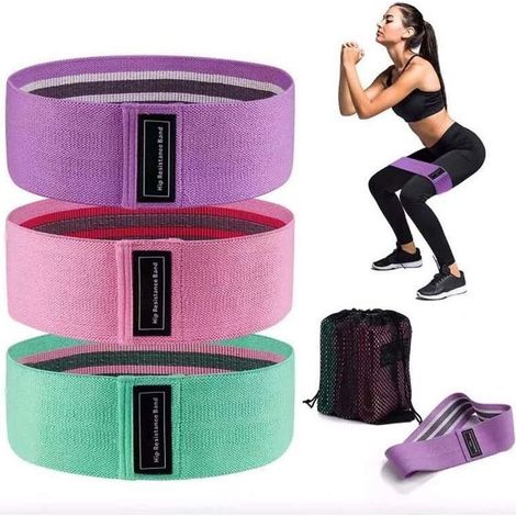 Elastique Musculation Lot de 3 Bandes Elastiques de Fitness antidérapantes en Tissu, 3 Niveaux de résistance pour Crossfit, Yoga, fessiers et Sports et Sac de Rangement (1/5)