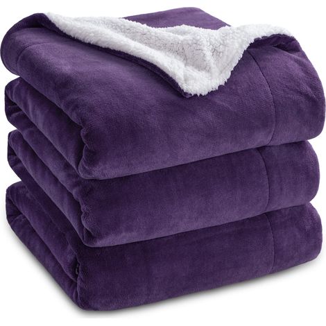 Plaid Polaire Sherpa Couverture - Violet, 220x240 cm Plaid Canape Grande Taille, Douce et Chaude Double Face avec Fourrure d'agneau et Tissu Polaire pour Canapé et Lit, Épais (1/5)