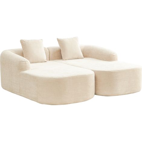 Canapé modulaire en tissu chenille beige avec mousse haute résilience 30D et fonction chaise longue (1/5)