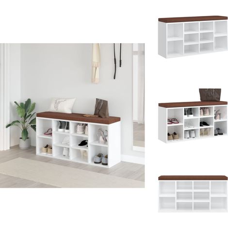 Schuhbank Hochglanz-Weiß 103x30x48 cm Holzwerkstoff - Schuhschrank - Schuhbank - Garderobe - Einbauschrank - Stauraum