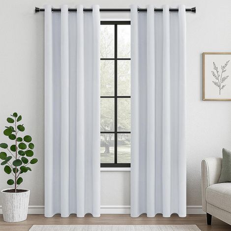 Lot de 2 Rideau Anti Bruit Chambre Adulte Occultant Thermique Isolant Anti Froid et Chaleur Rideaux Salon Moderne Opaque Anti Chaleur à Oeillets, Blanc-Gris, 140x200 cm (1/5)