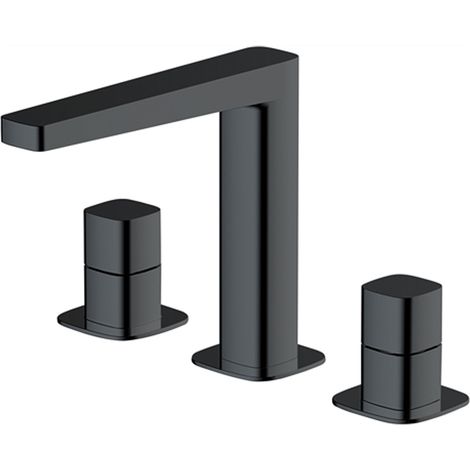 RAK Petit Square Matt Black Deck Mounted 3 Tap Hole Basin Mixer Tap - RAKPES3011B (1/2)