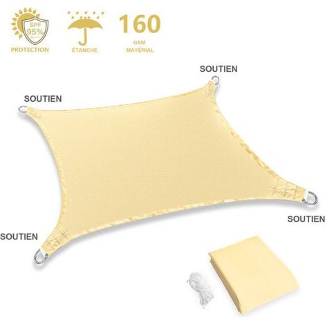 Voile D'Ombrage - Rectangulaire 2x2 M - Toile Oxford 420D Impermeable - Protection UV 95% - Pour Patio Jardin Terrasse (1/5)