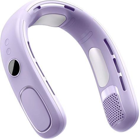 Semiconductor Hängender Halsventilator, flügellos, wiederaufladbar, Digitalanzeige, tragbares Kühlgerät für Erwachsene und Kinder, Lila (1/4)