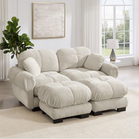 Sofá modular de 2 plazas 190x149x90 cm chenilla caqui claro con otomana móvil - MEUBLIV (1/5)
