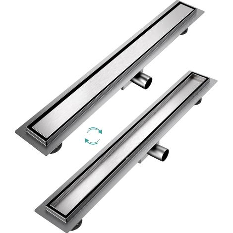 EMKE Caniveau de douche en acier inoxydable, ensemble complet, siphon de sol, siphon de douche avec arrêt des odeurs et filtre à cheveux, siphon de bord, caniveau de douche à double face, 70cm (1/5)