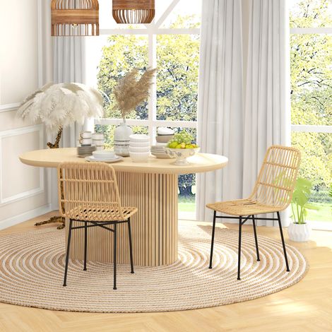 Set 2 Sedie per Cucina e Soggiorno Stile Boho, Sedie Moderna in Rattan PE e Acciaio, 45x57x83 cm, Giallo (1/5)
