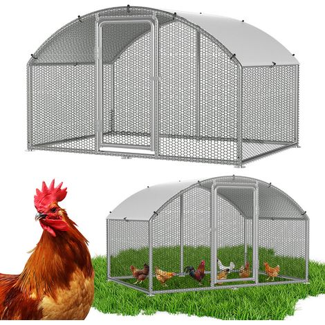 Jiubiaz Poulailler 3×2×2 m avec toit arqué – Enclos pour petits animaux, volière extérieure, cage à poules en acier galvanisé (1/5)