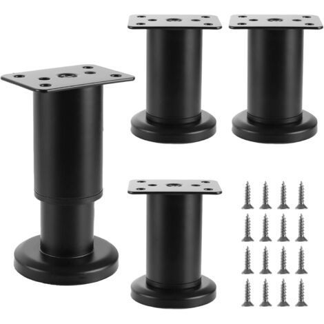 4pcs Adjustable Furniture Legs, Black, 8-12cm, Adjustable Height, Diameter: 40mm, Round, with Screws, Metal Furniture Legs, Support Feet, Anti-Rust, for Furniture and Sofa. (1/5)