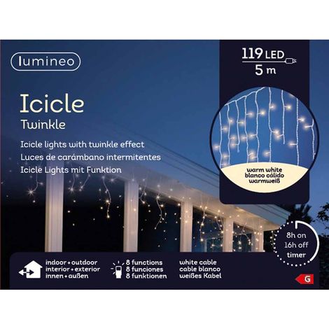 Tenda luminosa Stalattiti Led bianco caldo 5m 119 led cavo bianco per esterno (1/2)