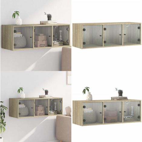 Armoire murale avec portes en verre chêne sonoma 102x37x35 cm - Rangement mur - Armoire en bois (1/5)