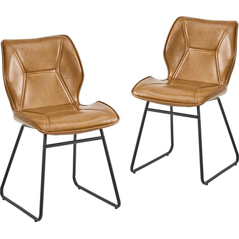 Set di 2 sedie da pranzo in ecopelle e metallo con schienale, stile industriale, marrone cognac (1/5)
