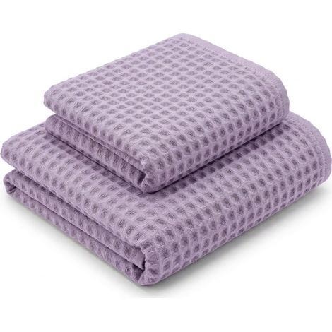 Asciugamani Nido d'Ape 100% Cotone 330 g/m² Made in Italy – Set 2 Pezzi (60x110 + 40x60) Tex Family – Lilla