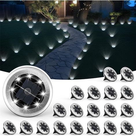 Lampe de sol solaire encastrée miniature extérieure 8 LED lumière blanche pour jardin pelouse