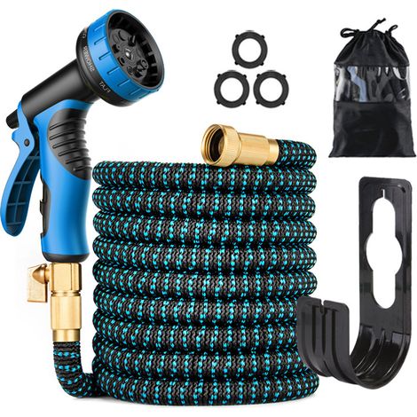 Tuyau Arrosage Extensible,15M/50FT Tuyaux d'arrosage Rétractable Raccords de 3/4" et Laiton Massif Tuyau d'eau Flexible avec Vanne d'arrêt Buse de Pulvérisation à 10 Fonctions (1/2)