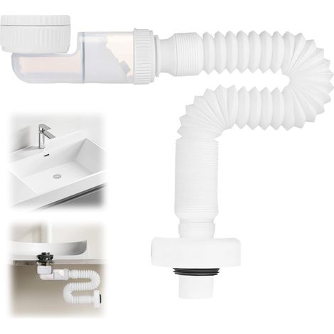 Siphon Lavabo Flexible de 1 1/4", Tuyau de Vidange Anti-Odeurs Réglable, Évacuation Evier Gain de Place, Tuyau Eaux Usées Extensible 380-950 mm pour Salle Bain, Cuisine, Machine Laver, Lave-Vaisselle (1/5)