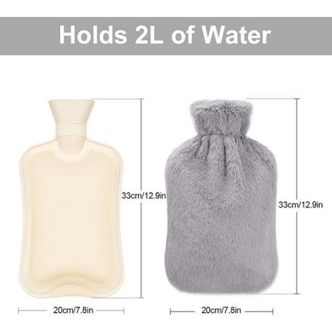 Bouillotte d'eau Chaude avec Housse, Bouillotte en PVC Couvercle peluche Amovible et Lavable, 2L Grande capacité (Gris) (1/4)